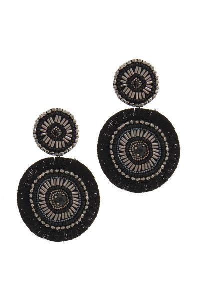 Double Circle Fan Tassel Post Drop Earring
