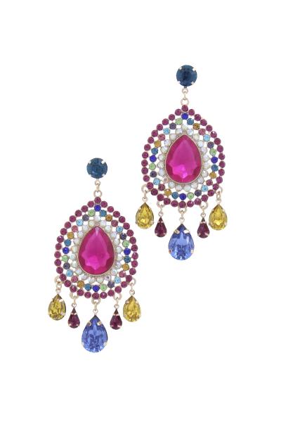 Oval Rhinestone Dangle Post Earring