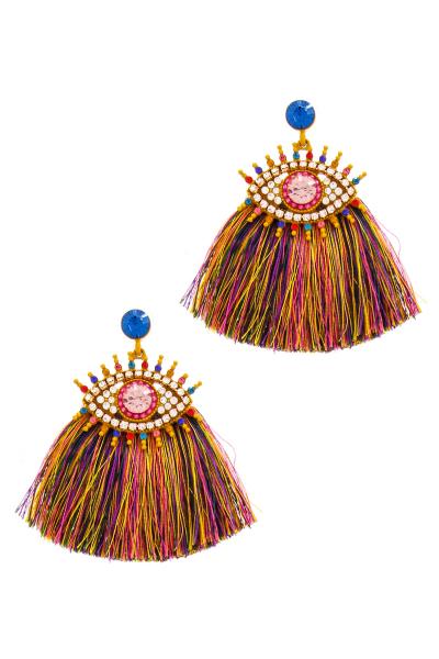 Multi Rhinestone Eye And Tassel Drp Earring