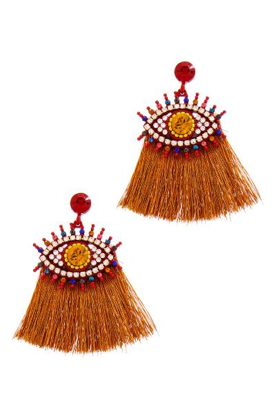 Multi Rhinestone Eye And Tassel Drp Earring