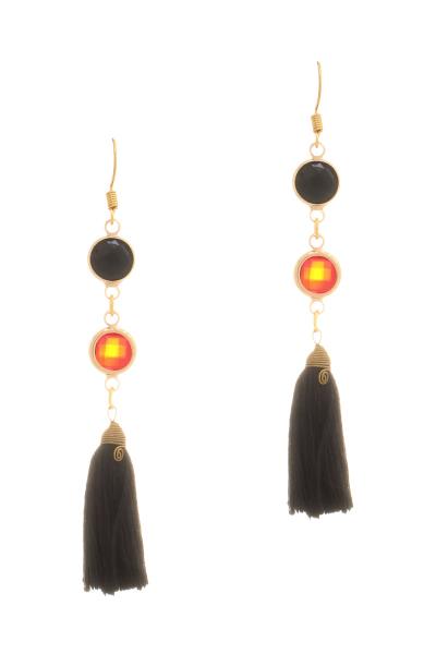 Round Stone Tassel Hook Earring