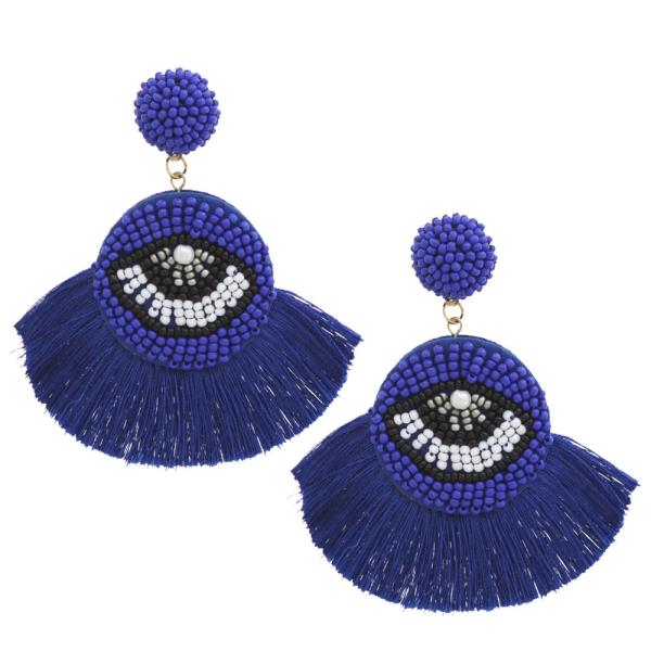 Seed Bead Eye Tassel Dangle Earring