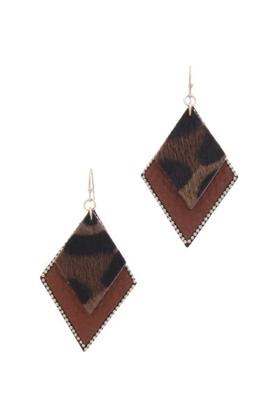 Double Animal Pattern Rhombus Shape Drop Earring