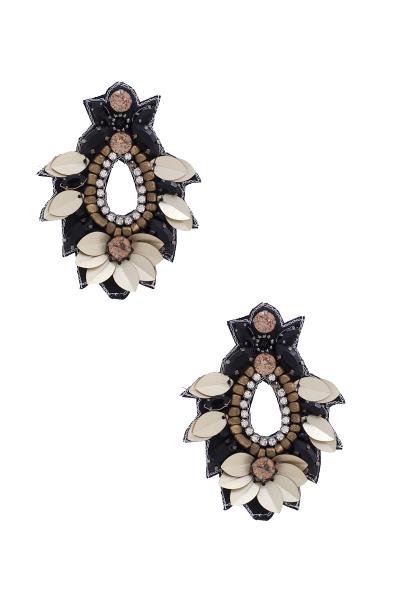 Pointed Oval Shape Beaded Post Drop Earring