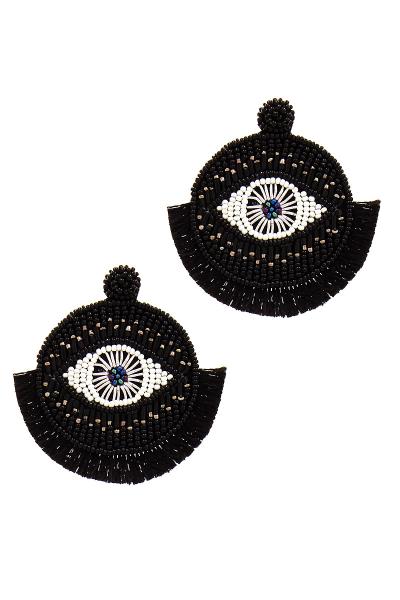 Beaded Evil Eye Tassel Earrings