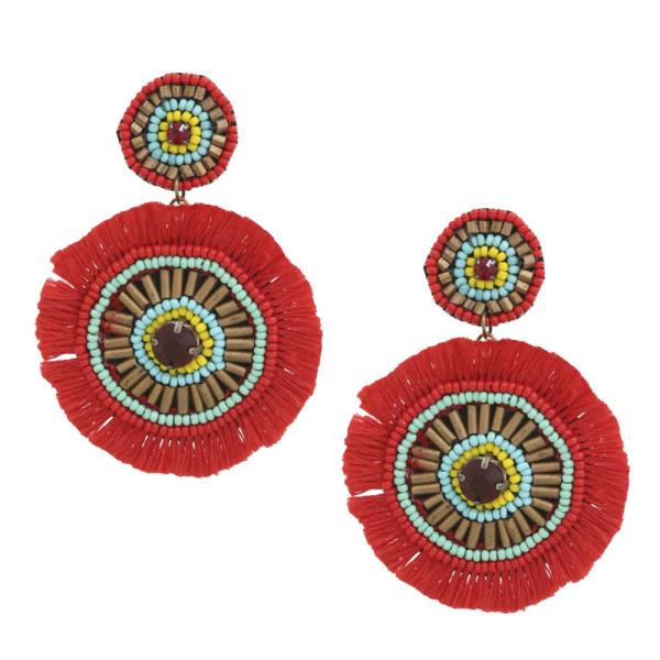 Double Round Seed Bead Tassel Edge Earring