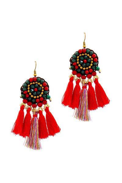 Multi Bead and Tassel Drop Earring