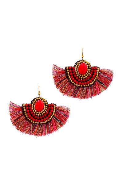Beaded and Fan Tassel Earring