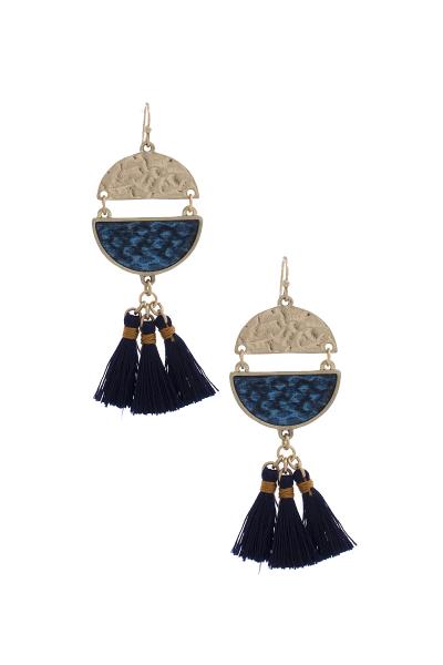 Half Metal Half Snake Pattern Tassel Dangle Earring