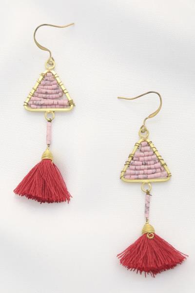 Square Seed Bead Dangle Tassel Hook Earring