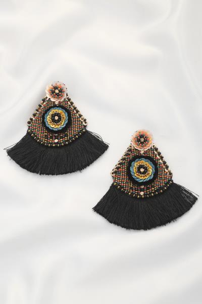 Flower Seed Bead Fan Tassel Earring