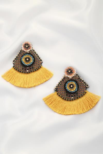 Flower Seed Bead Fan Tassel Earring