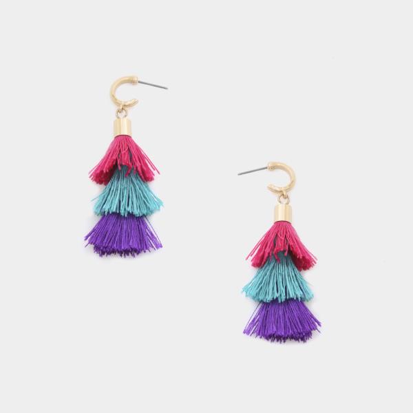 Open Post Hoop Tassel Linked Earrings