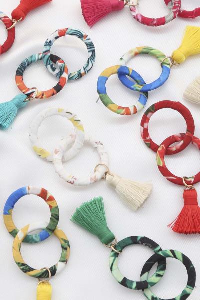 Floral Pattern Double Circle Tassel Dangle Earring