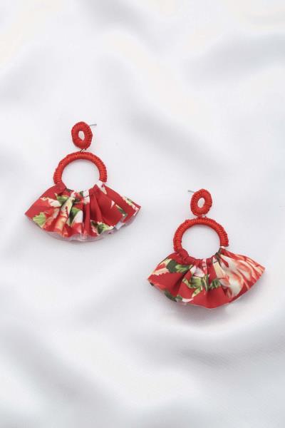 Floral Print Fan Tassel Round Dangle Earring