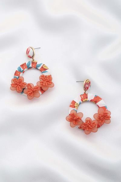 Triple Flower Fabric Wrap Circle Dangle Earring