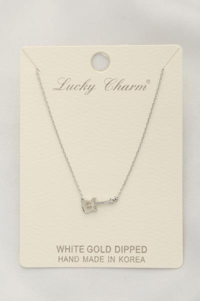 GUITAR CHARM WHITE GOLD DIPPED NECKLACE
