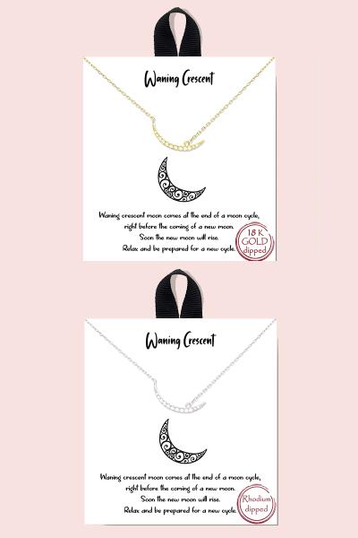 18K Gold Rhodium Dipped Waning Crescent Necklace