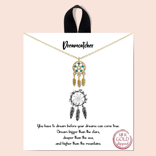18K GOLD RHODIUM DIPPED DREAMCATCHER PENDANT NECKLACE
