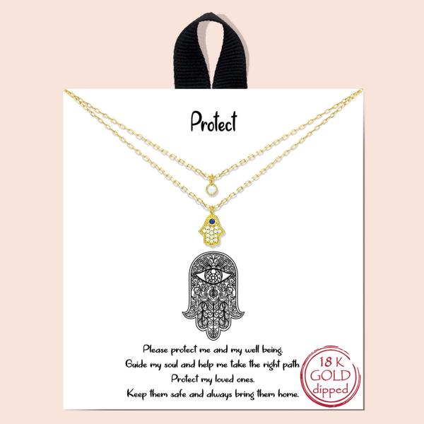 BLB PROTECT HAMSA PENDANT LAYERED METAL NECKLACE
