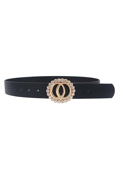 STYLISH RHINESTONE ACCENT DOUBLE RING BUCKLE BELT