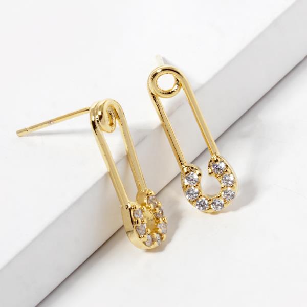 Metal Rhinestone Safety Pin Stud Earring