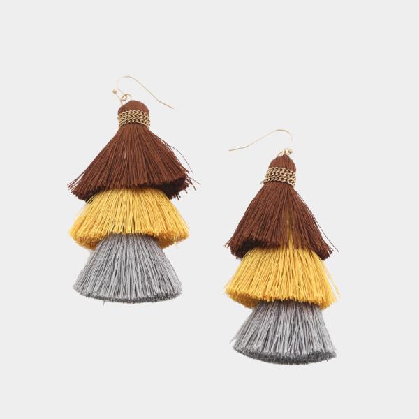 Thread Triple Tassel Dangle Earring