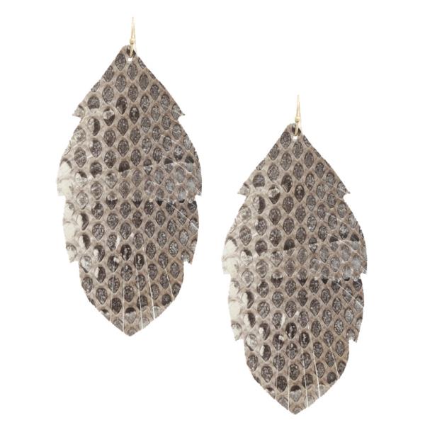 Genuine Leather Animal Skin Leaf Drop Earring