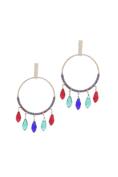 Metal Circle Thread Wrap Beaded Earring