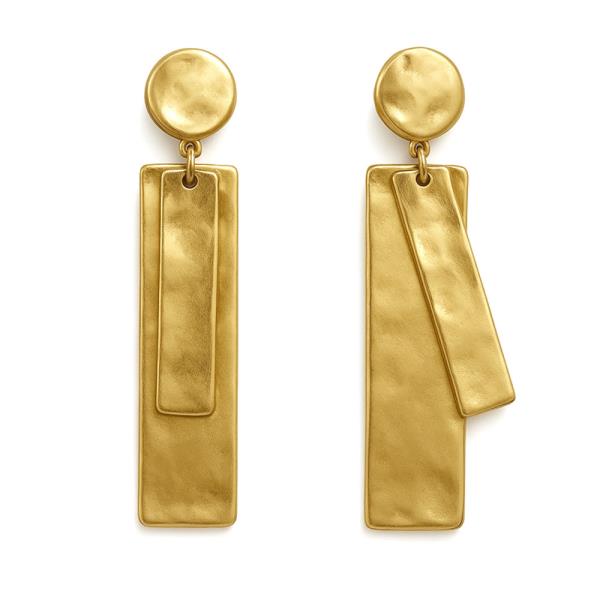 Double Metal Rectangular Shape Post Drop Earring