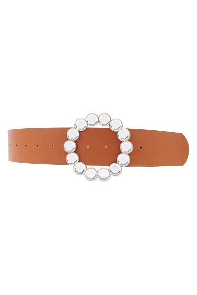 RHINESTONE CIRCLE RING BUCKLE WIDE BELT