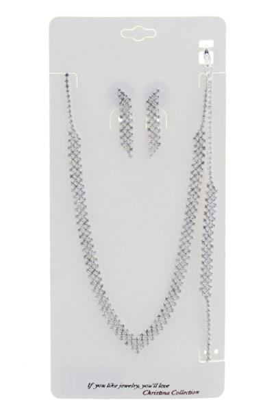 Crystal Rhinestone Necklace Earring Bracelet Set