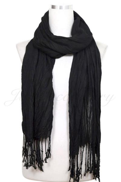 SOLID CRINKLE SCARF WITH FRINGE