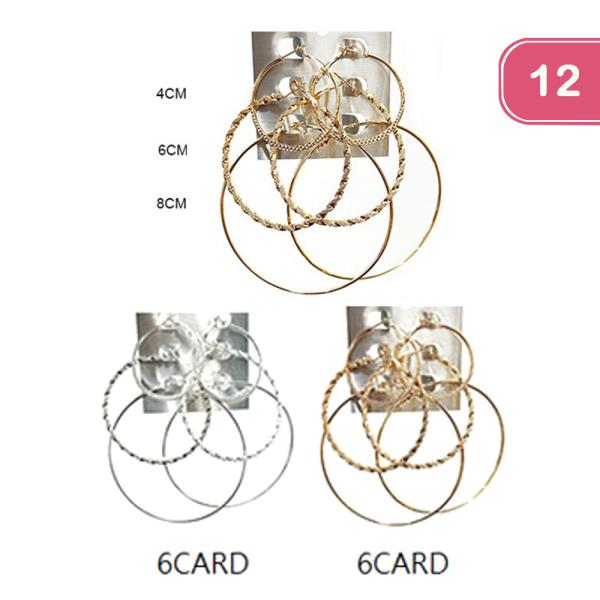 METAL HOOP EARRING 3 PAIR SET(12 UNITS)