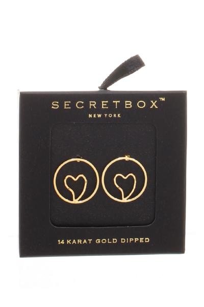 SECRET BOX Round Heart Stud Metal Earring