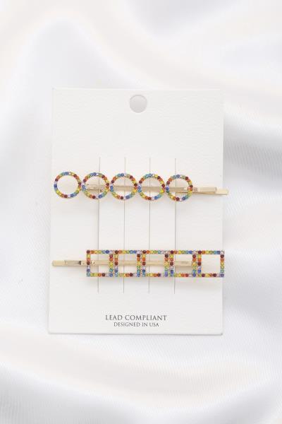CIRCLE SQUARE RHINESTONE HAIR PIN SET