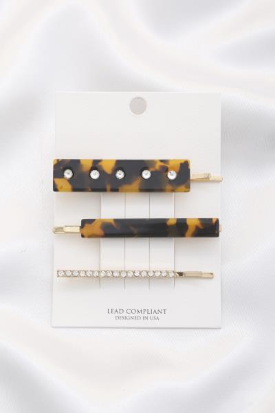 ANIMAL PRINT PATTERN RHINESTONE HAIR PIN SET