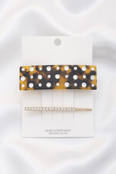 RHINESTONE RECTANGLE HAIR PIN SET