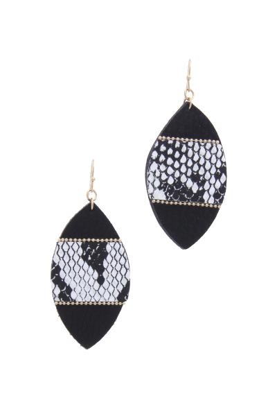 Pointed Oval Animal Print PU Leather Drop Earring