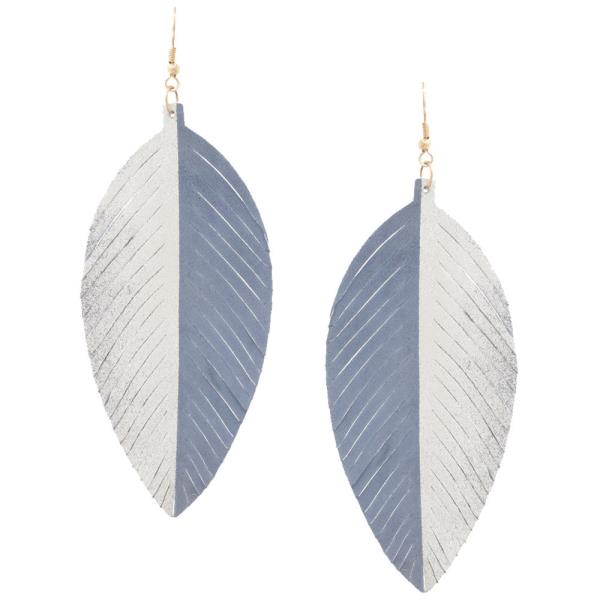 Two Tone Metallic Fray End Genuine Leather Earring