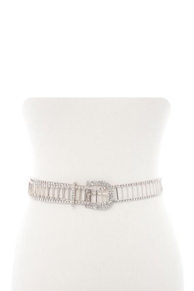 RHINESTONE STRIPE METAL BELT