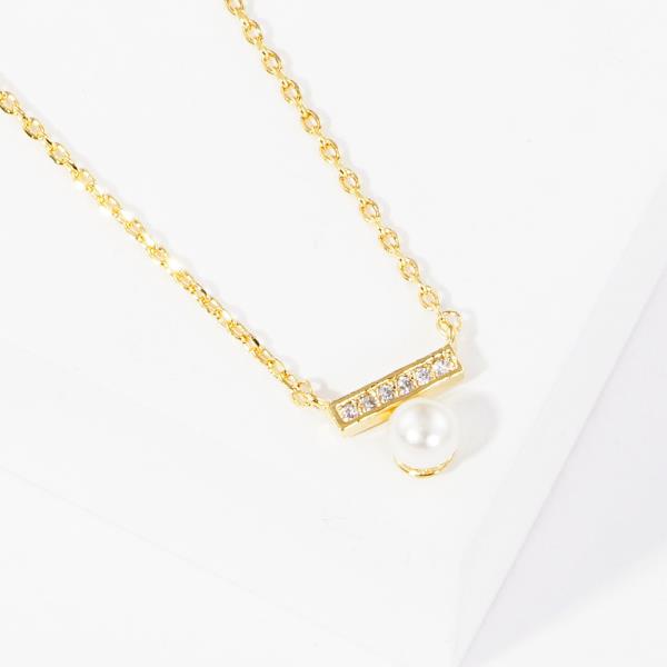 PEARL BEAD RHINESTONE BAR NECKLACE