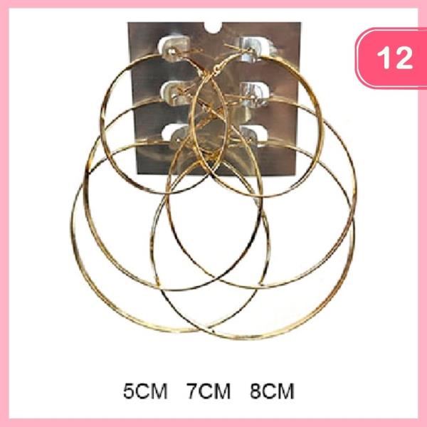 METAL MULTI HOOP EARRING 3 PAIR SET (12 UNITS)