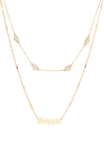 BABYGIRL CURSIVE DAINTY HEART CHARM LAYERED NECKLACE