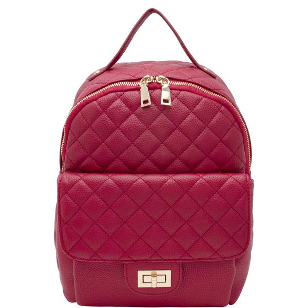 Smooth Quilted Twist Lock Handle Zipper Backpack