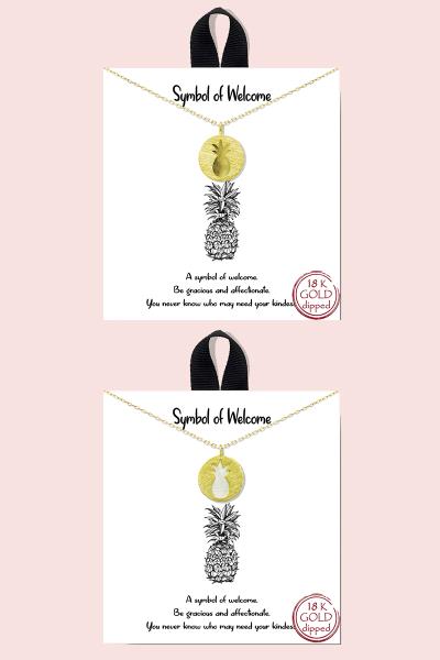 18K Gold Rhodium Dipped Symbol Welcome Necklace