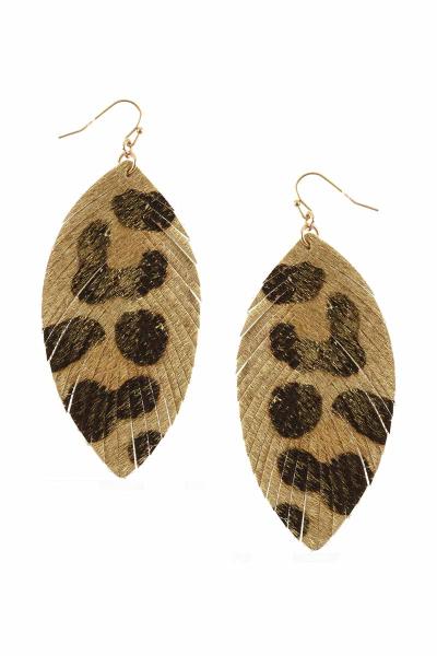 Leather Leopard Leaf Dangle Earring