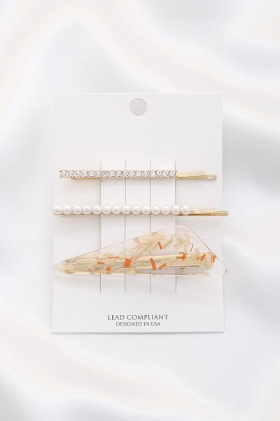 TRANSPARENT PEARL RHINESTONE HAIR CLIP SET
