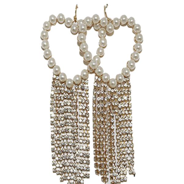 Heart Pearl Bead Rhinestone Chain Dangle Earring