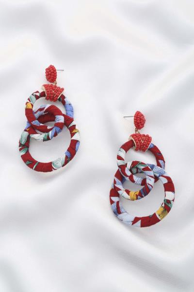 Fabric Double Circle Seed Bead Dangle Earring